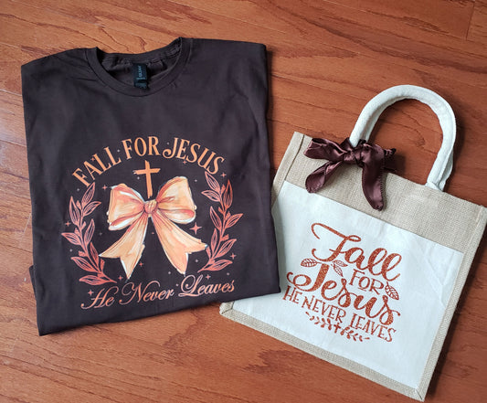 Jute Canvas Boutique Tote Bag- Fall For Jesus Jute Canvas Boutique Tote Bag- Fall For Jesus