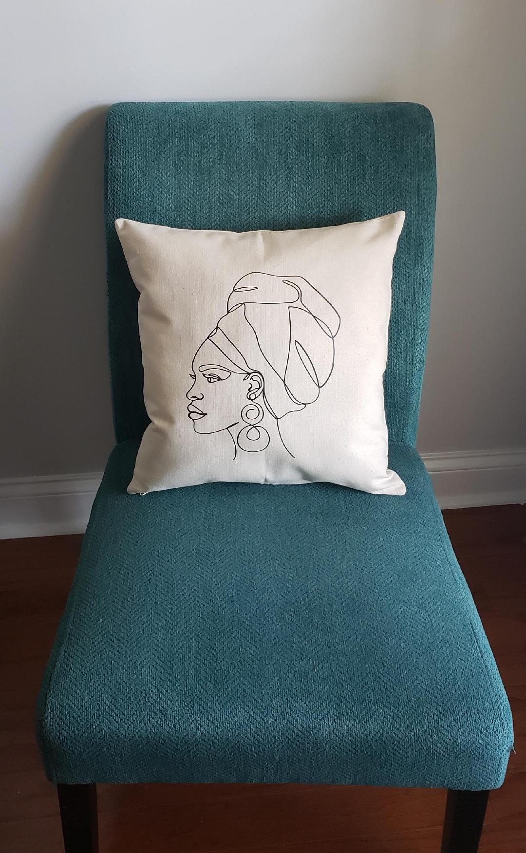 Natural Cotton Pillow Cover- African Lady 2 18x18