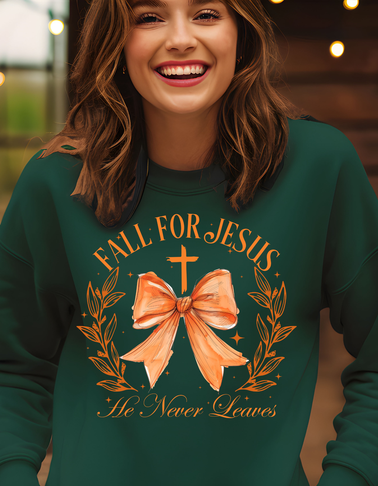 Fall For Jesus, He Never Leaves Sweatshirt