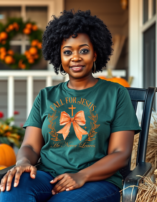 Fall for Jesus, He Never Leaves Tee Fall for Jesus, He Never Leaves Tee