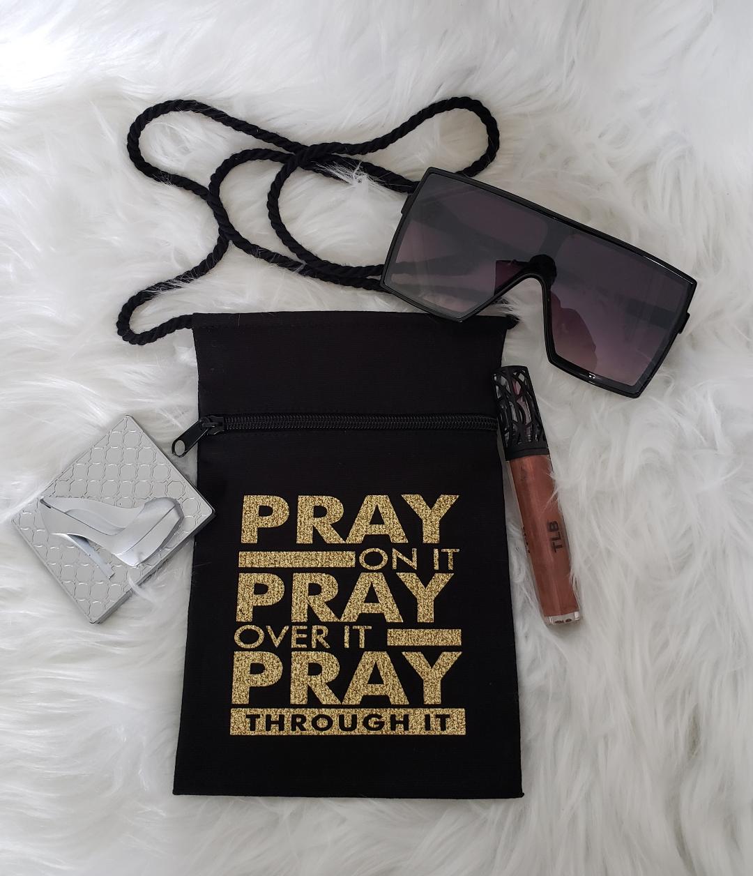 Black Canvas Cross Body Bag "Pray On It "