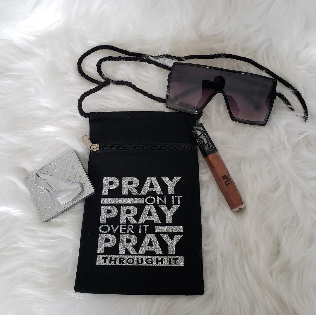 Black Canvas Cross Body Bag "Pray On It "