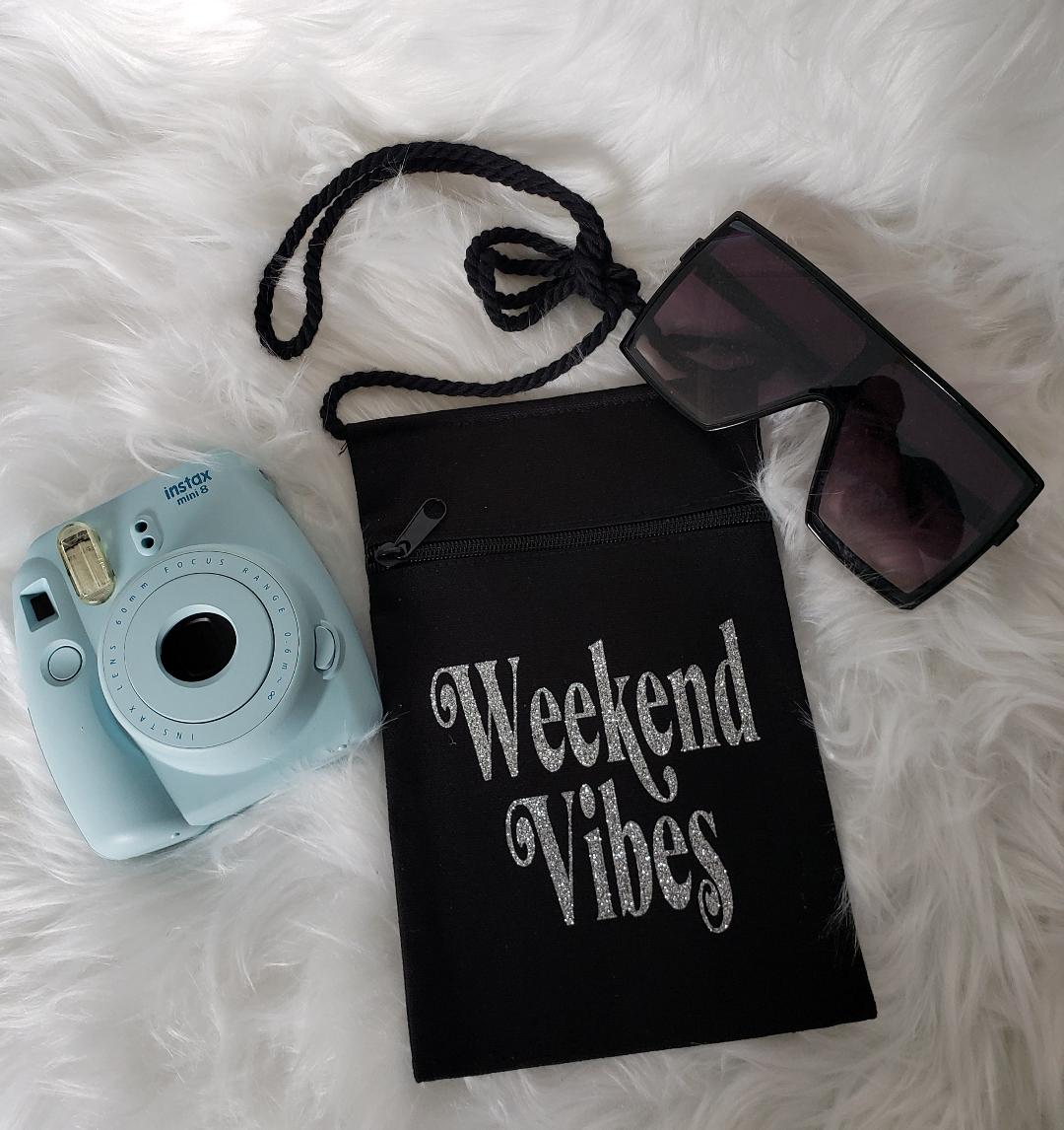 Black Canvas Cross Body Bag "Weekend Vibes"