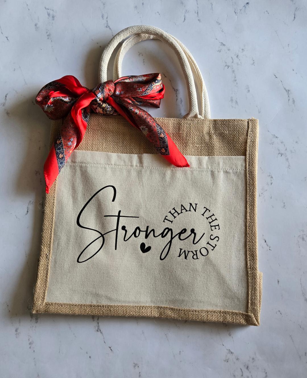Jute Canvas Boutique Tote Bag- Stronger Than The Storm