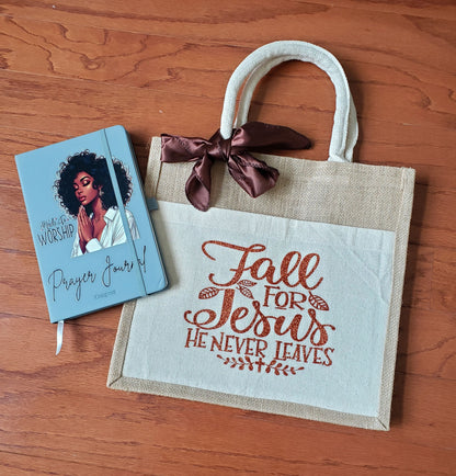 Jute Canvas Boutique Tote Bag- Fall For Jesus