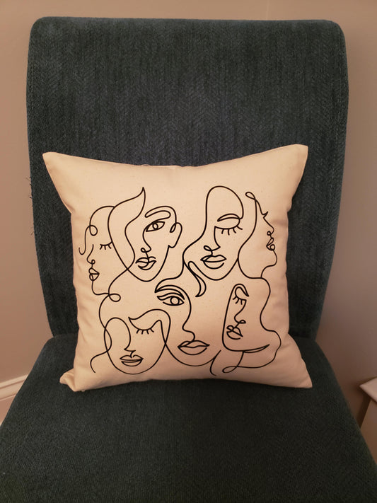 Natural Cotton Pillow Cover- Abstract Faces 16x16