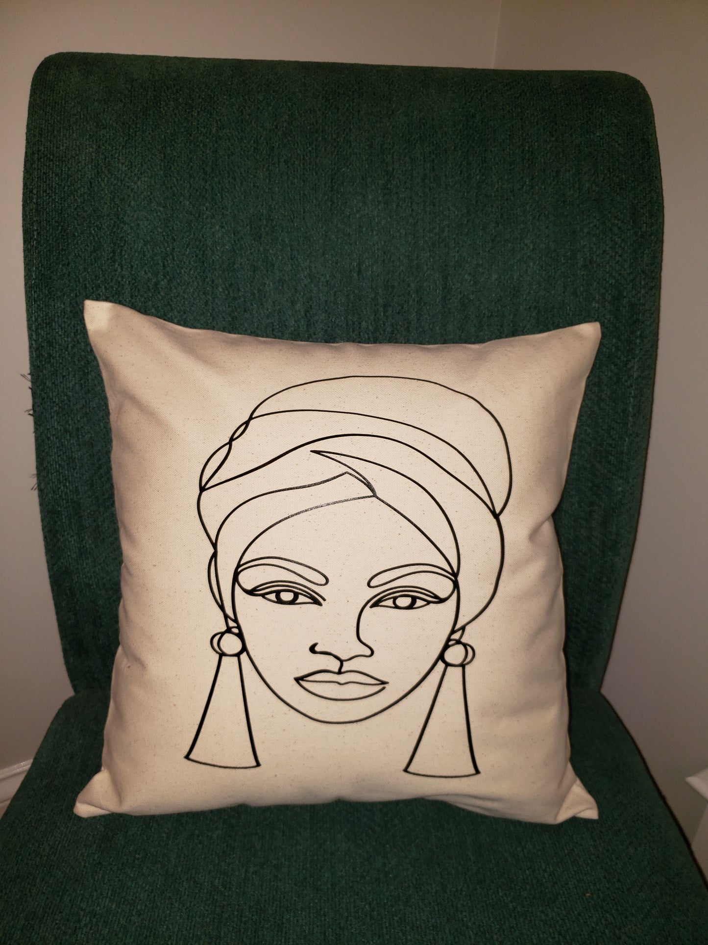 Natural Cotton Pillow Cover- African Lady 1 16x16