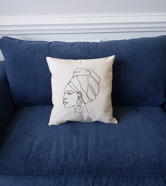 Natural Cotton Pillow Cover- African Lady 2 18x18