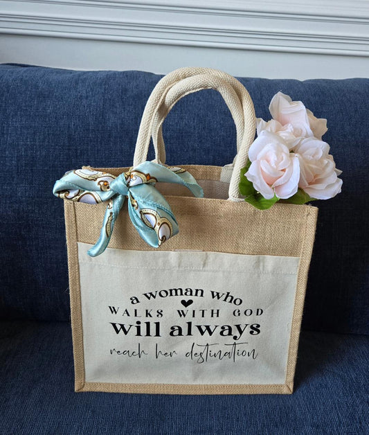 Jute Canvas Boutique Tote Bag- A woman who walks with God