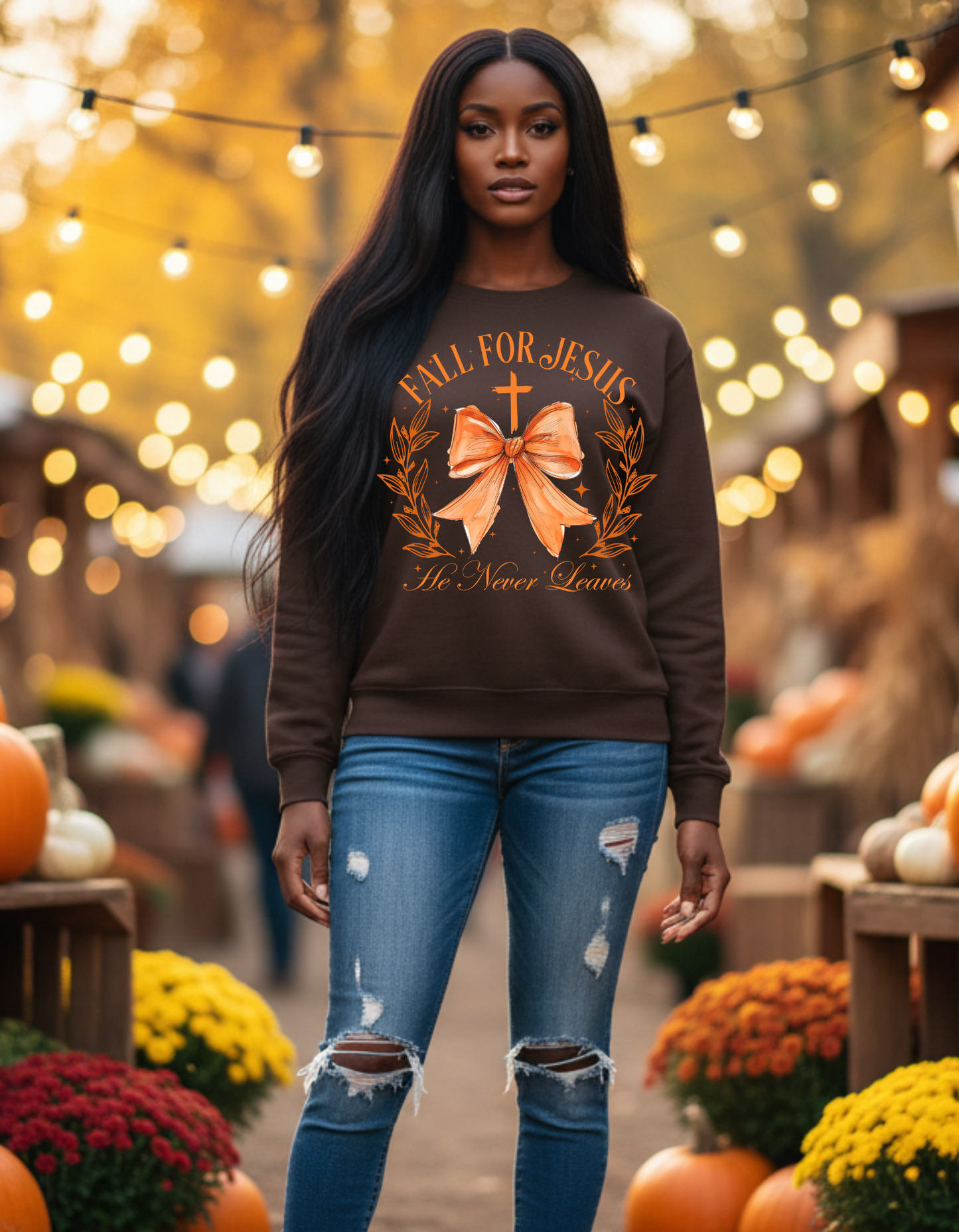 Fall For Jesus, He Never Leaves Sweatshirt