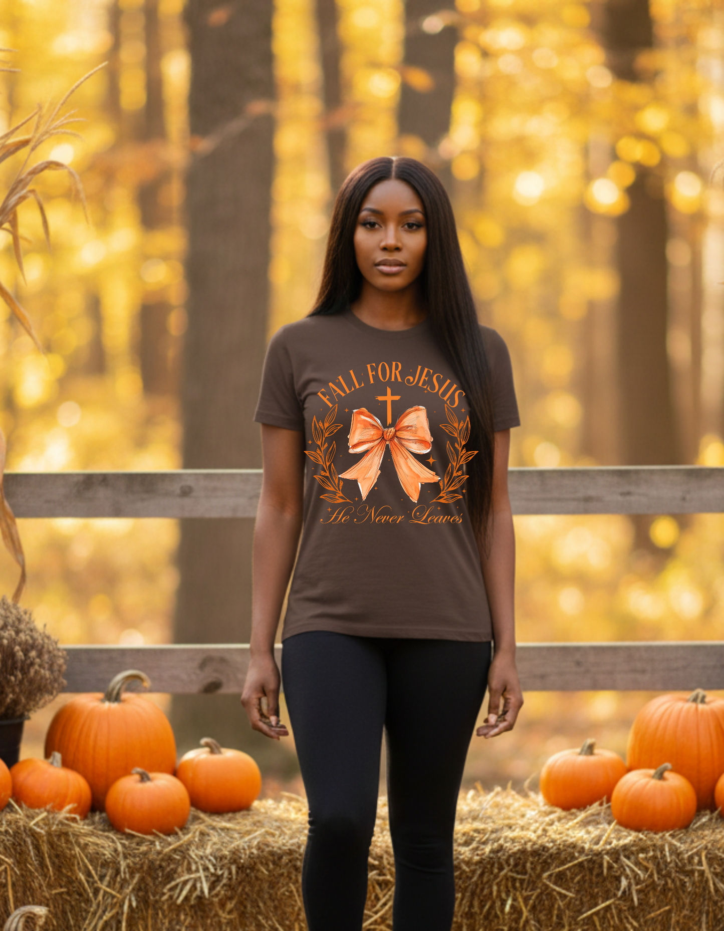Fall for Jesus, He Never Leaves Tee