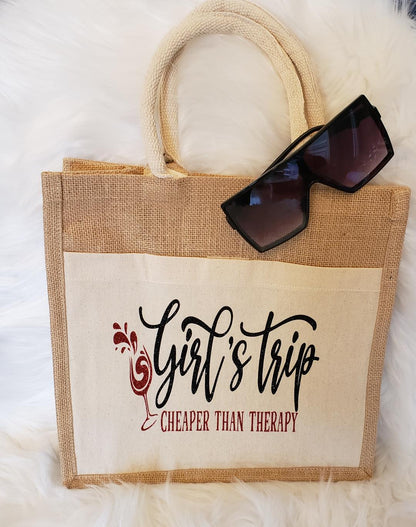 Jute Canvas Boutique Tote Bag- Girls Trip