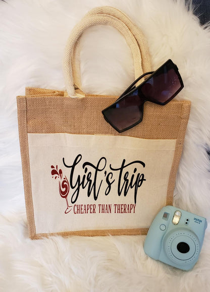Jute Canvas Boutique Tote Bag- Girls Trip