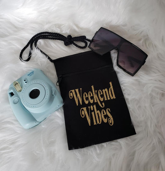 Black Canvas Cross Body Bag "Weekend Vibes"