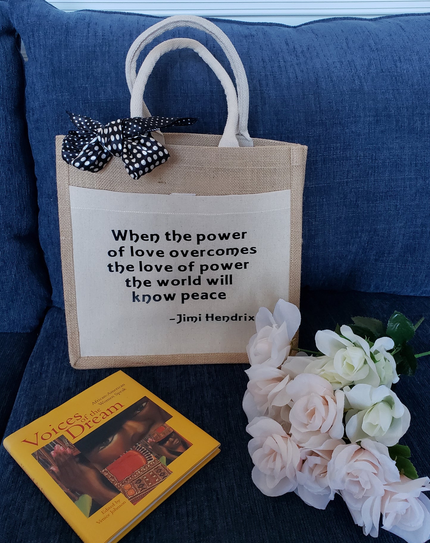 Jute Canvas Boutique Tote Bag- Power of Love