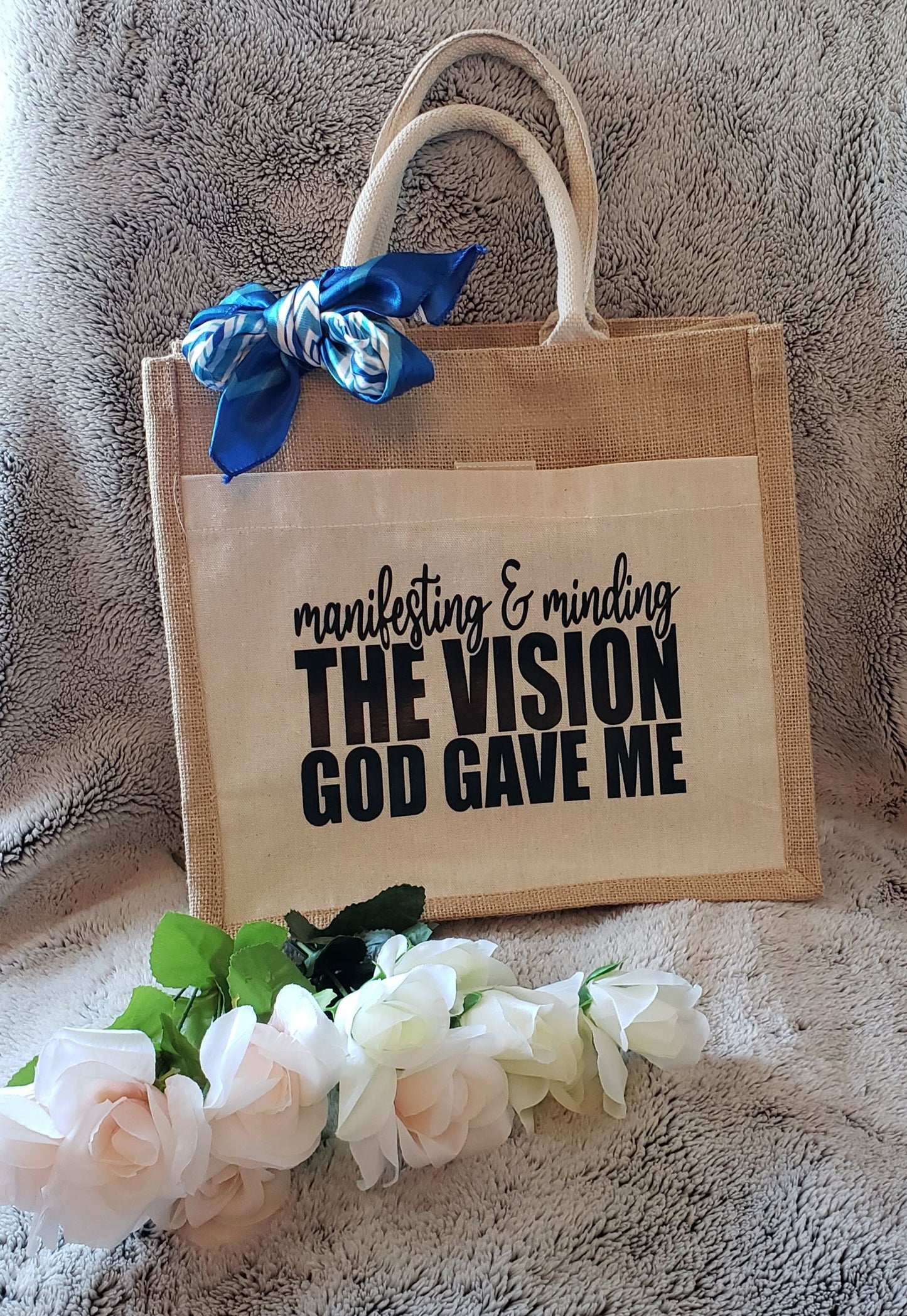 Jute Canvas Boutique Tote Bag- Manifest Vision