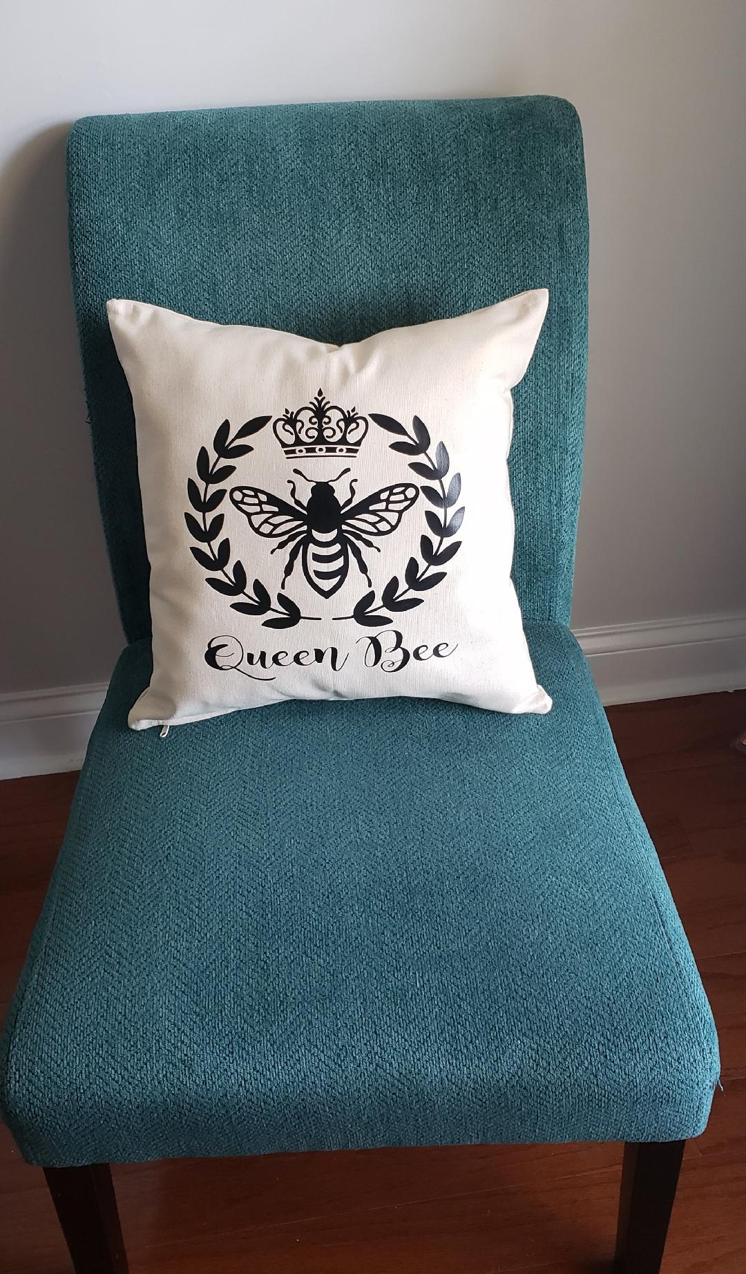 Natural Cotton Pillow Cover-Queen Bee 18x18