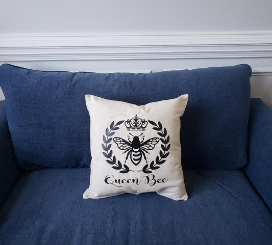 Natural Cotton Pillow Cover-Queen Bee 18x18