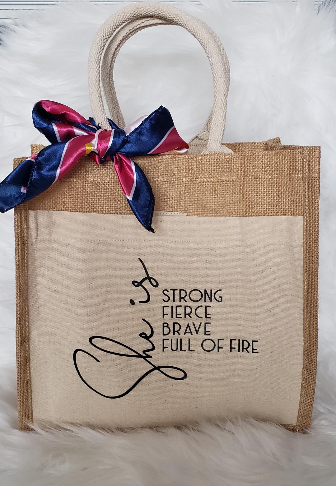 Jute Canvas Boutique Tote Bag- She is Strong