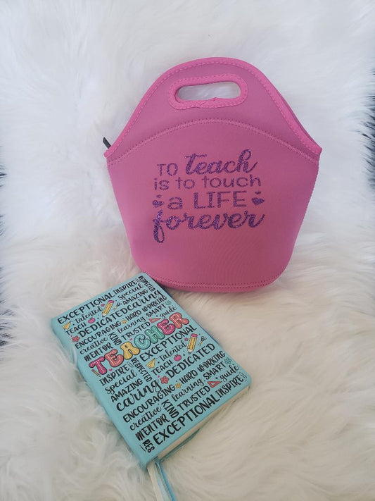 Pink "Teachers Touch Lives" Neoprene Tote