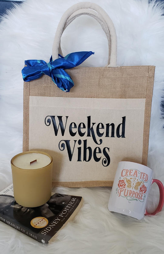 Jute Canvas Boutique Tote Bag- Weekend Vibes