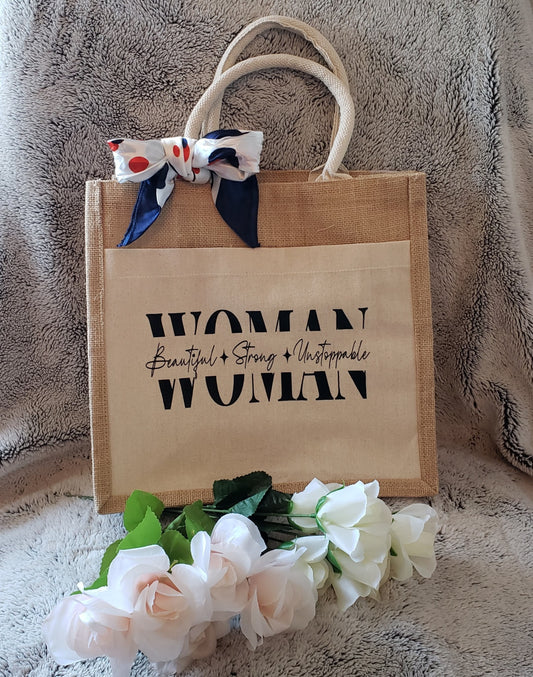 Jute Canvas Boutique Tote Bag- Woman Design